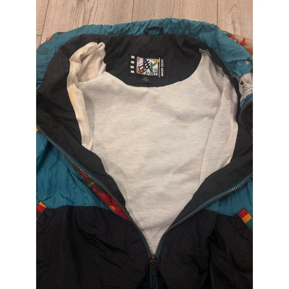 Vintage River Edge Sport Windbreaker Jacket Colorblock‎ Camo Teal Black PL